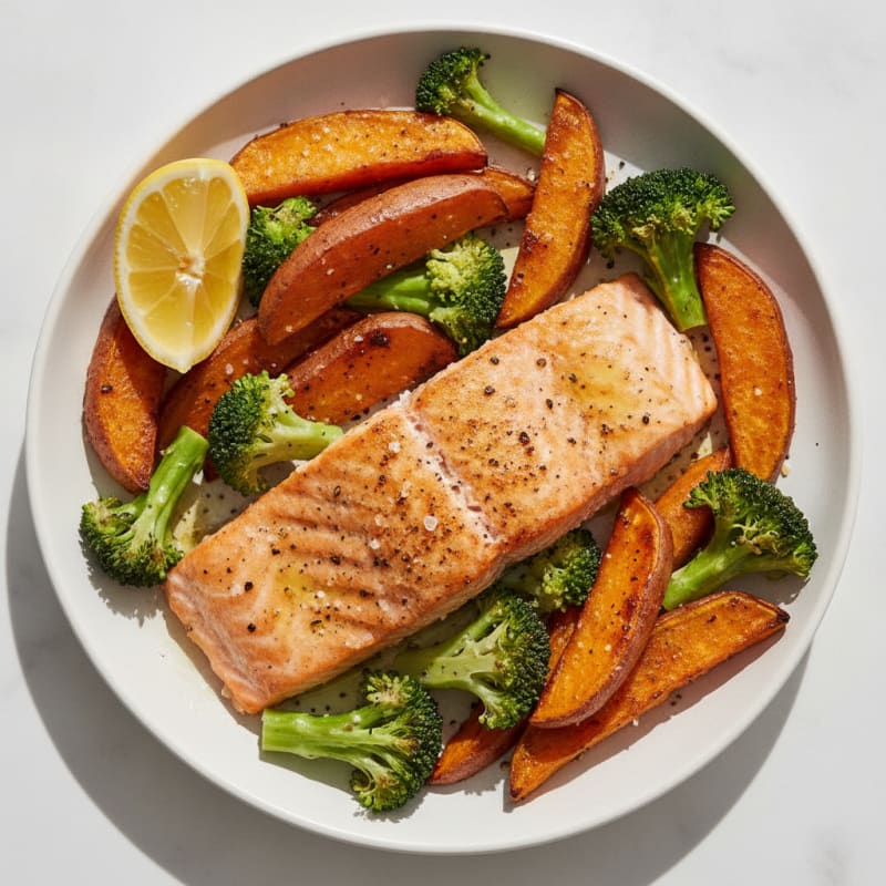 Sheet Pan Salmon and Roasted Sweet Potatoes