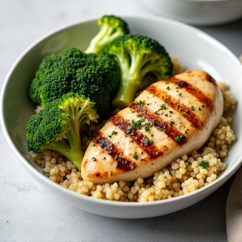 Grilled Chicken Breast with Roasted Broccoli and Quinoa