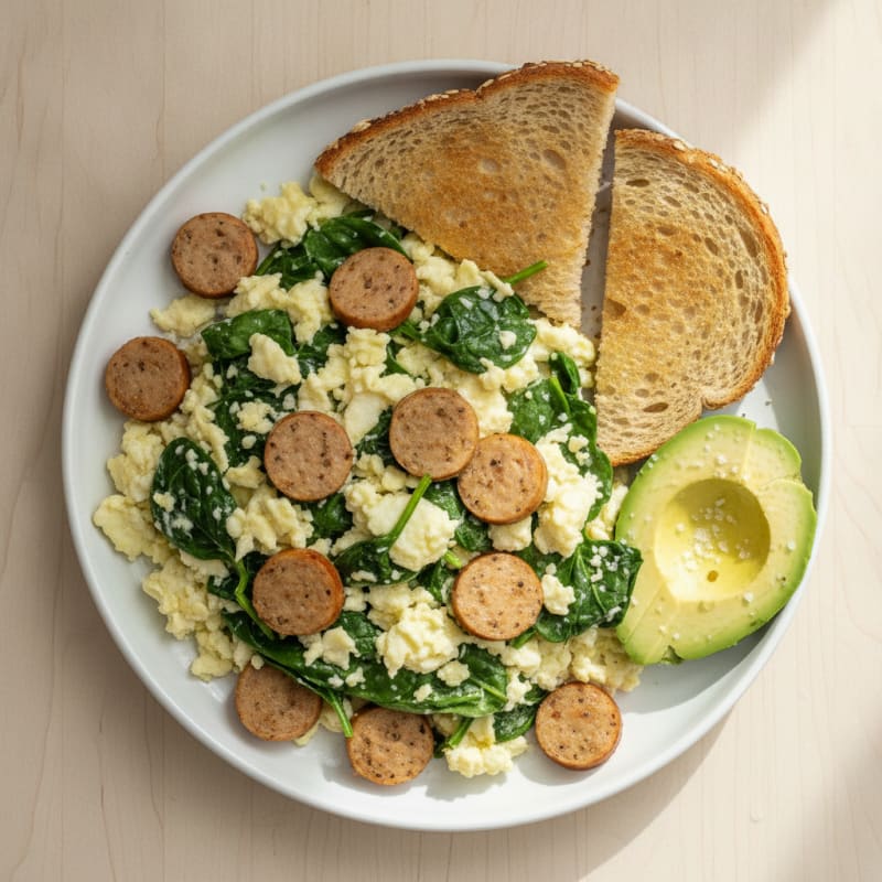 Egg White and Spinach Scramble with Turkey Sausage