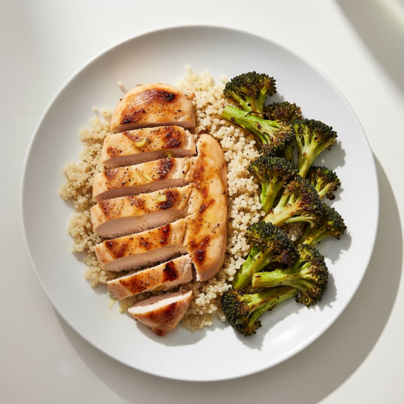 Grilled Chicken Breast with Quinoa and Roasted Broccoli