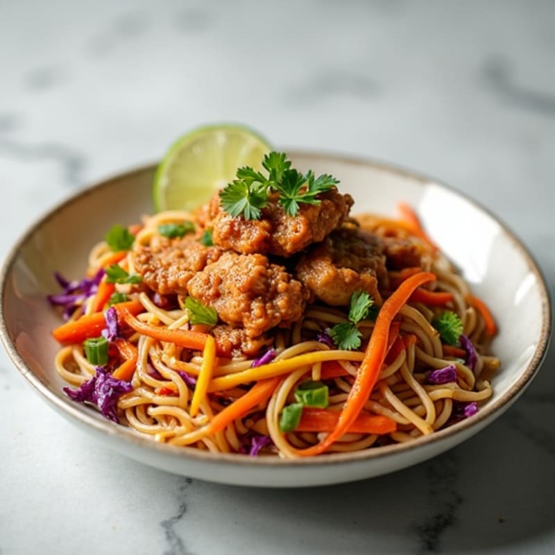 Spicy Peanut Lean Pork Noodles with Crunchy Veggies