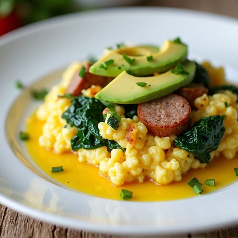 Egg White Scramble with Turkey Sausage and Spinach