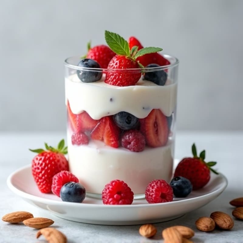 Greek Yogurt Protein Parfait with Mixed Berries and Almonds