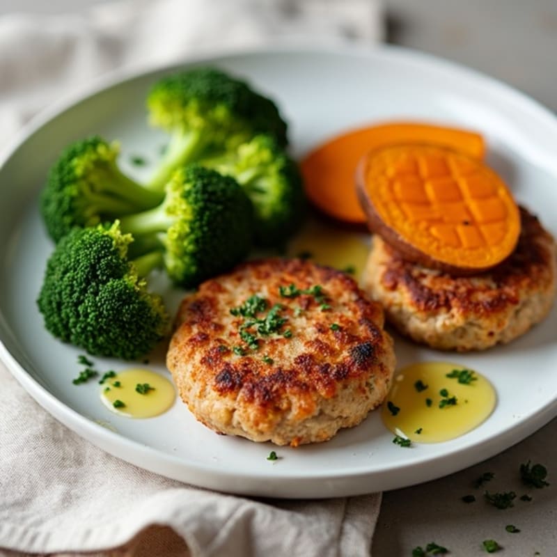 Seared Turkey Patties with Roasted Broccoli