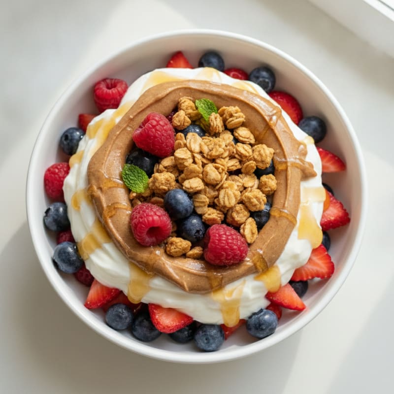 Creamy Greek Yogurt Parfait with Mixed Berries and Almond Butter