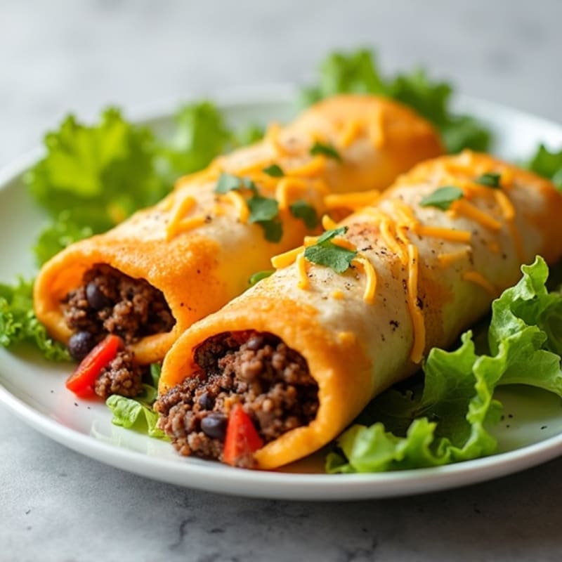 Baked Cheesy Beef and Black Bean Rolls