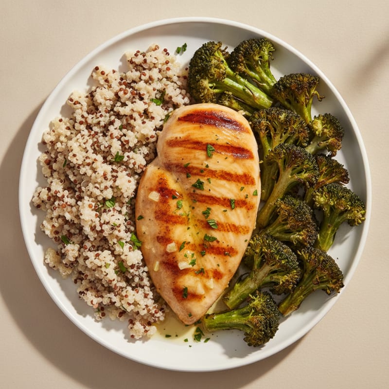 Grilled Chicken Breast with Quinoa and Roasted Broccoli