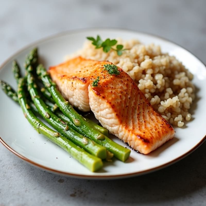 Seared Salmon with Steamed Asparagus and Brown Rice