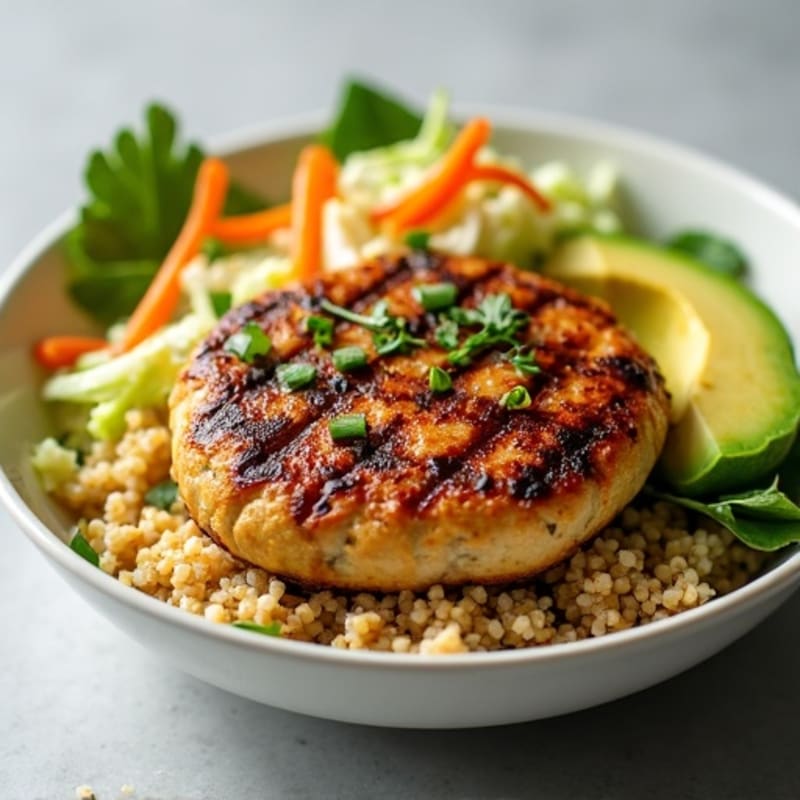 Grilled Turkey Burger Bowl with Quinoa and Crunchy Slaw