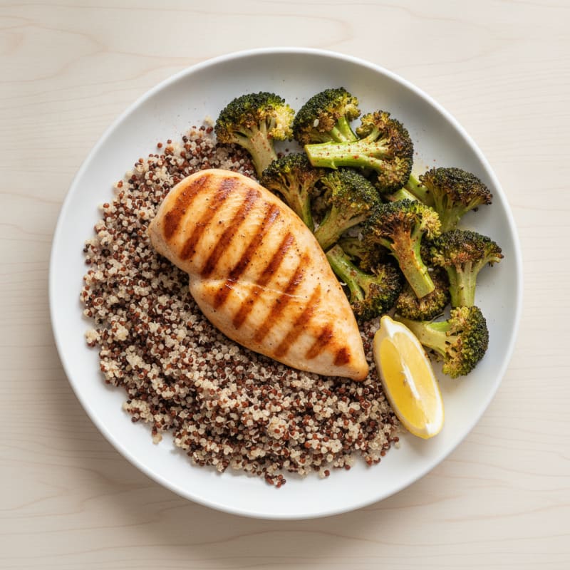 Grilled Chicken Breast with Roasted Broccoli and Quinoa