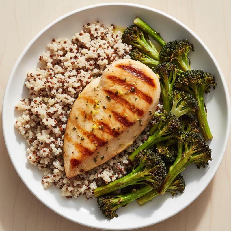 Grilled Chicken Breast with Quinoa and Roasted Broccoli