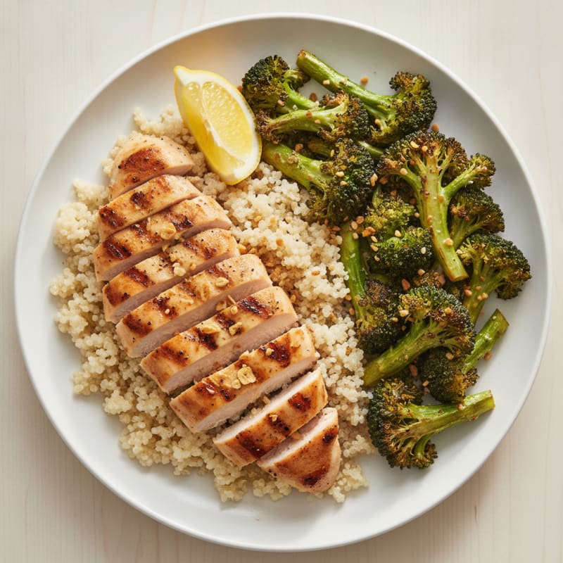 Grilled Chicken Breast with Quinoa and Roasted Broccoli