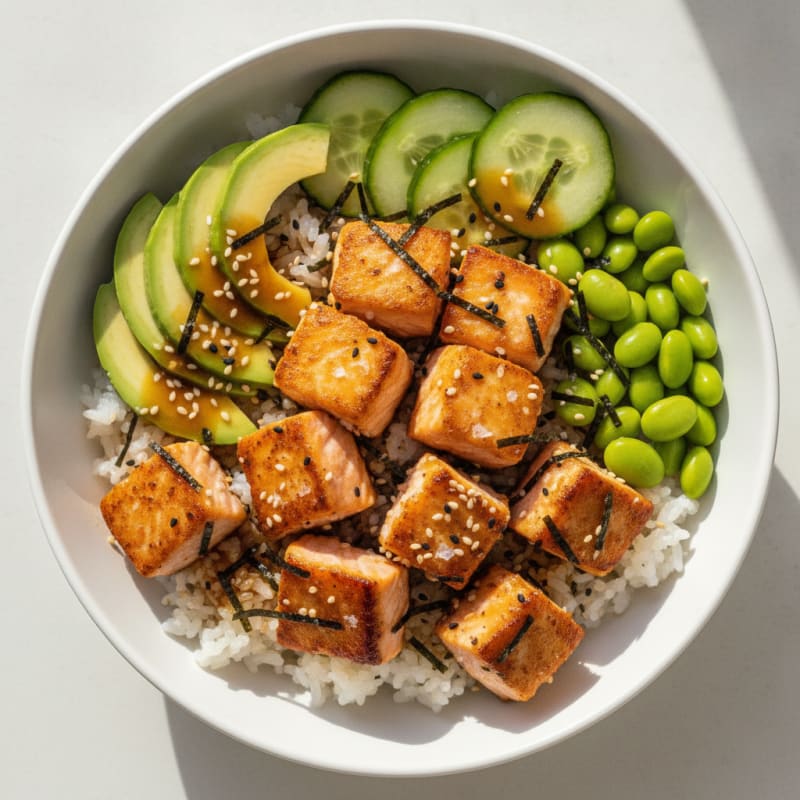Salmon Sushi Rice Bowl with Avocado