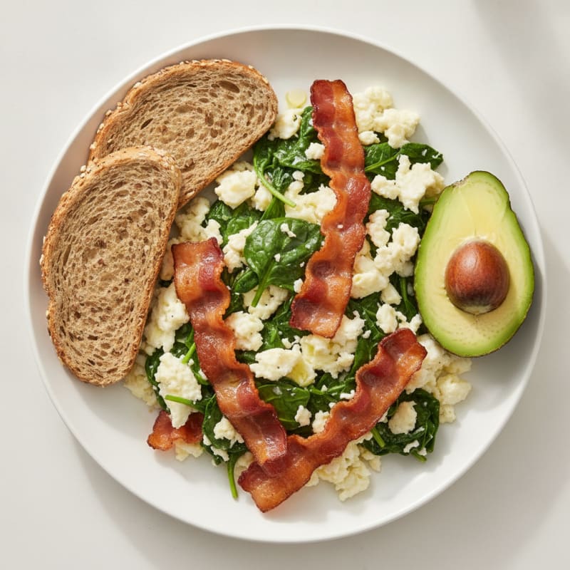 Egg White Scramble with Spinach and Turkey Bacon