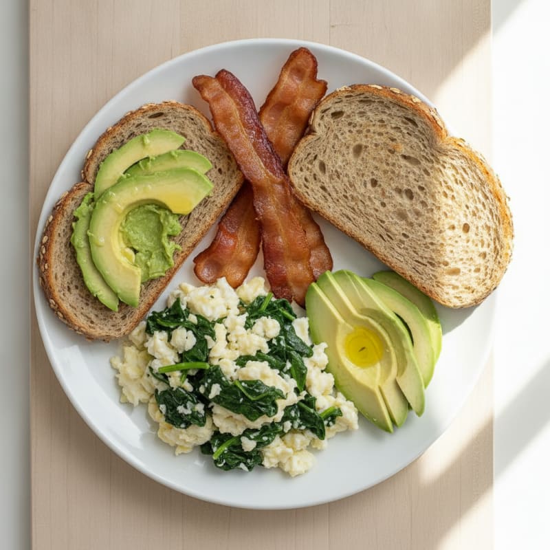 Egg White Spinach Scramble with Turkey Bacon