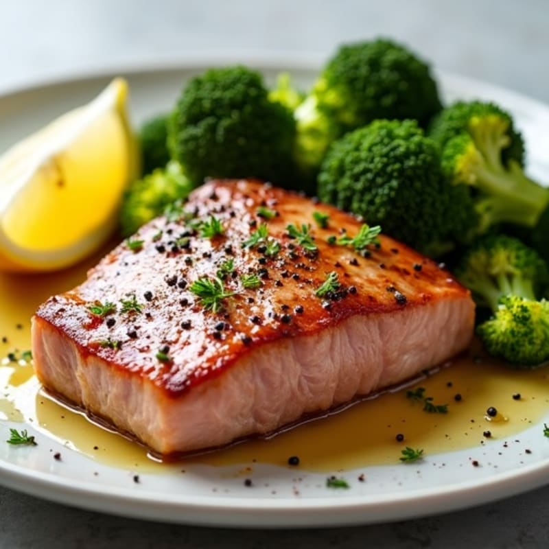 Seared Tuna Steak with Roasted Broccoli