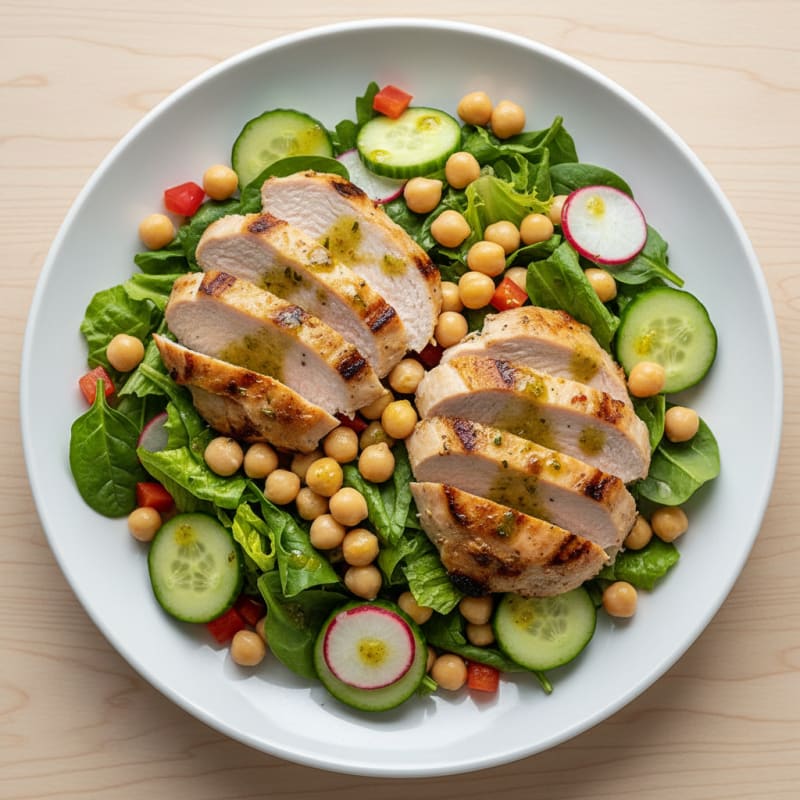 Grilled Turkey Breast Salad with Chickpeas and Crunchy Vegetables