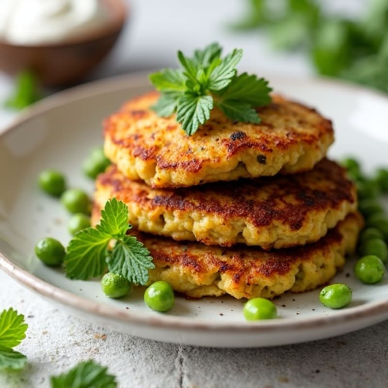 Crispy Baked Spiced Potato and Pea Patties with Fresh Herb Chutney