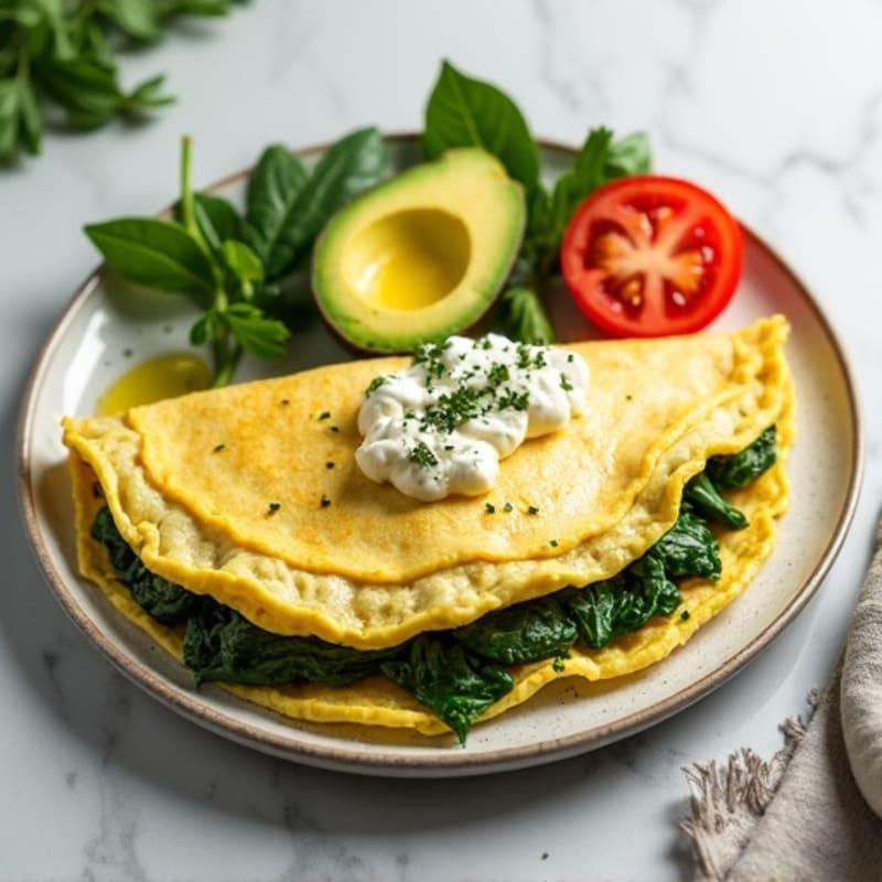Egg White Spinach Omelette with Cottage Cheese and Sliced Tomatoes