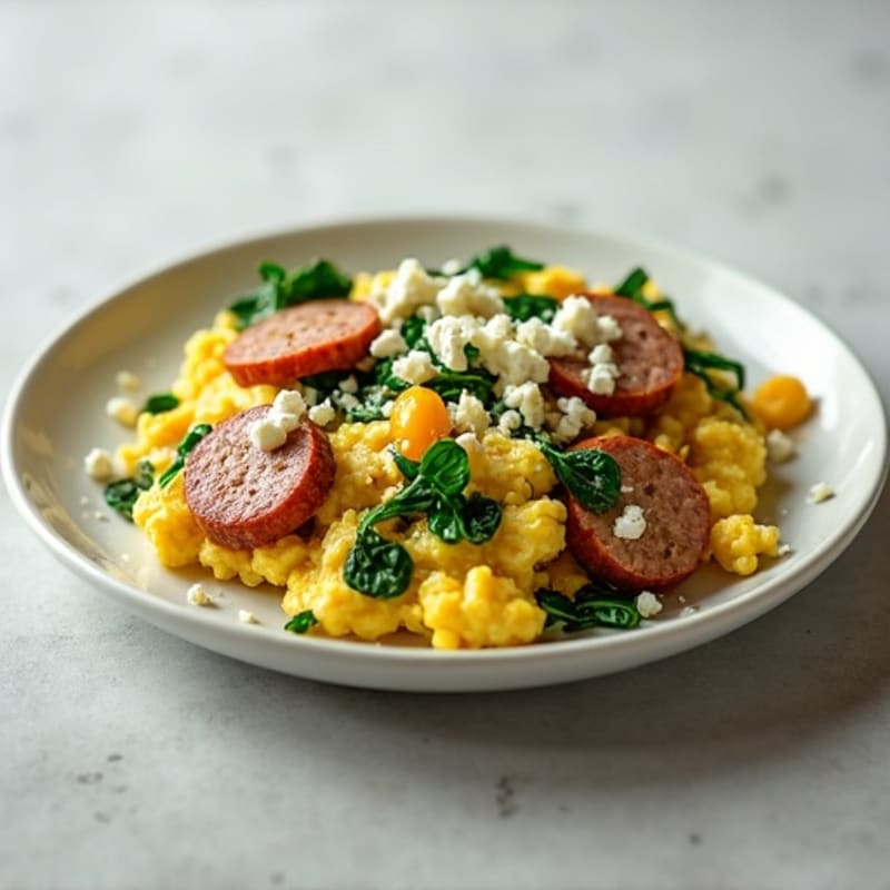 Egg White Scramble with Turkey Sausage and Spinach