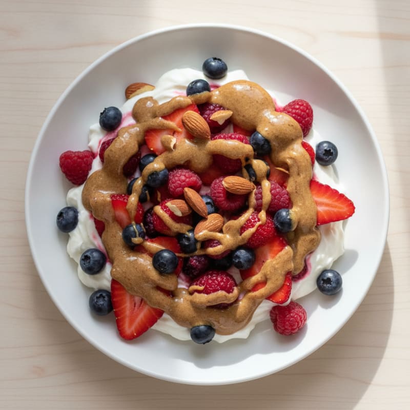 Greek Yogurt Protein Parfait with Mixed Berries and Almond Butter
