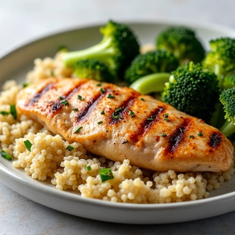 Grilled Chicken Breast with Quinoa and Roasted Broccoli