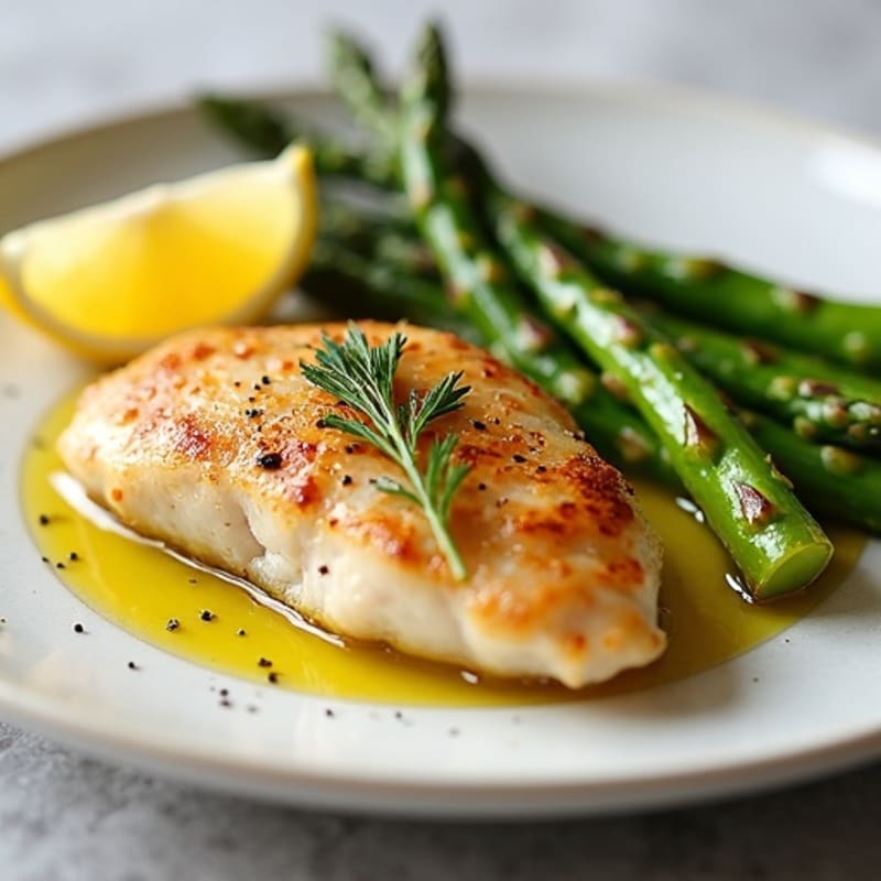 Lemon Garlic Pan-Seared Chicken Breast with Roasted Asparagus