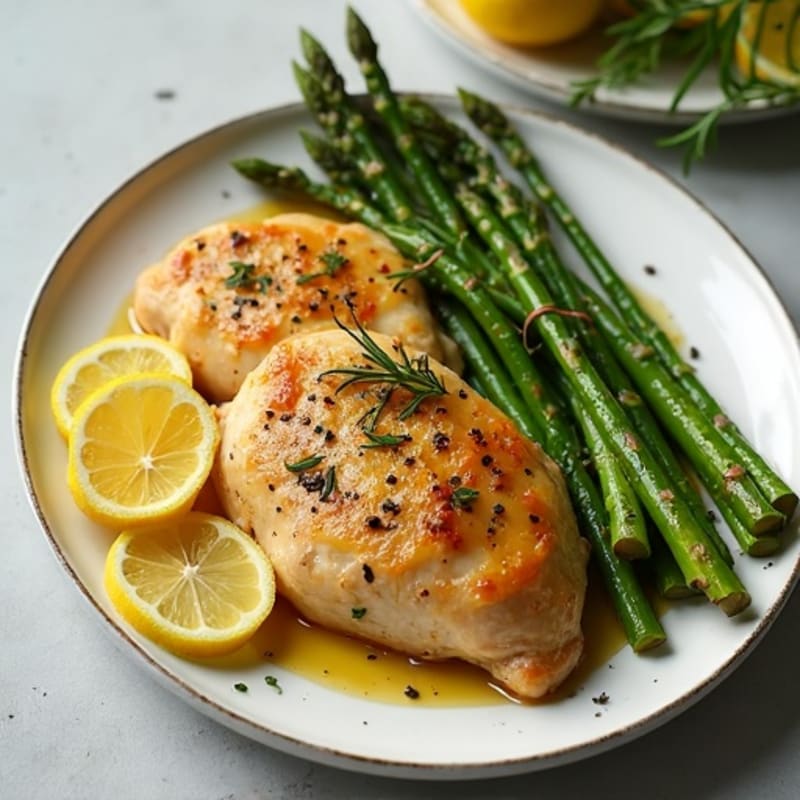 Lemon Herb Roasted Chicken with Crispy Roasted Asparagus