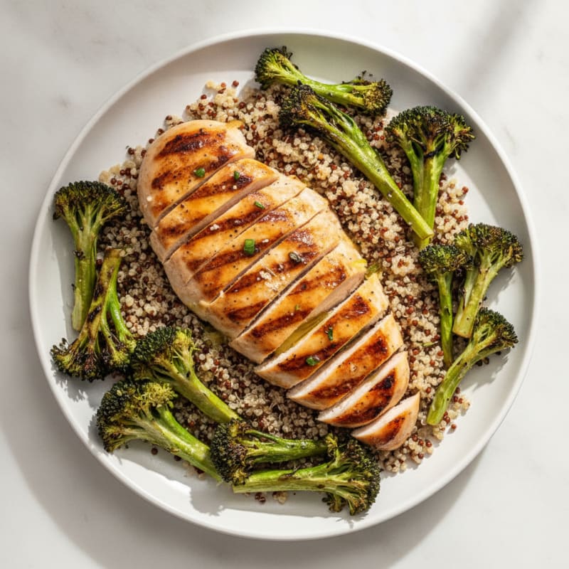 Grilled Chicken Breast with Quinoa and Roasted Broccoli