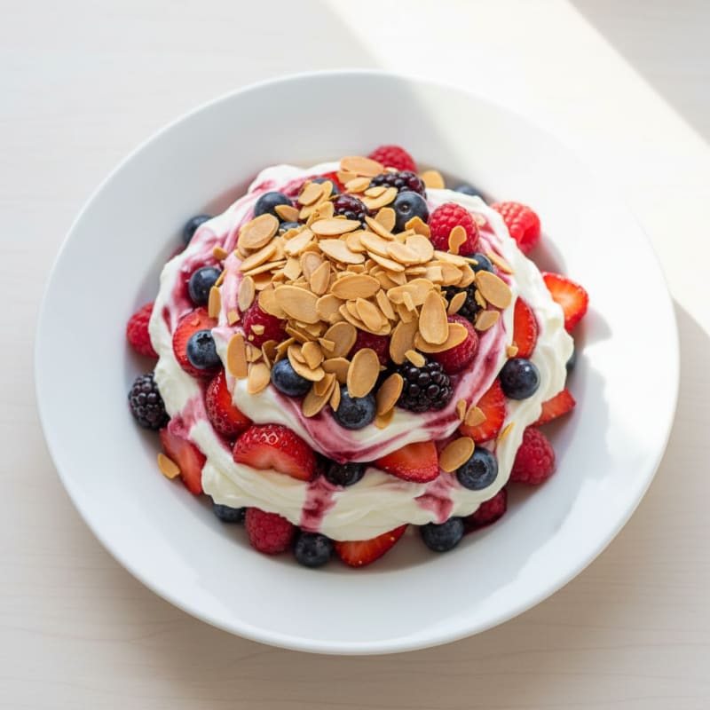 Greek Yogurt Protein Parfait with Mixed Berries and Almonds
