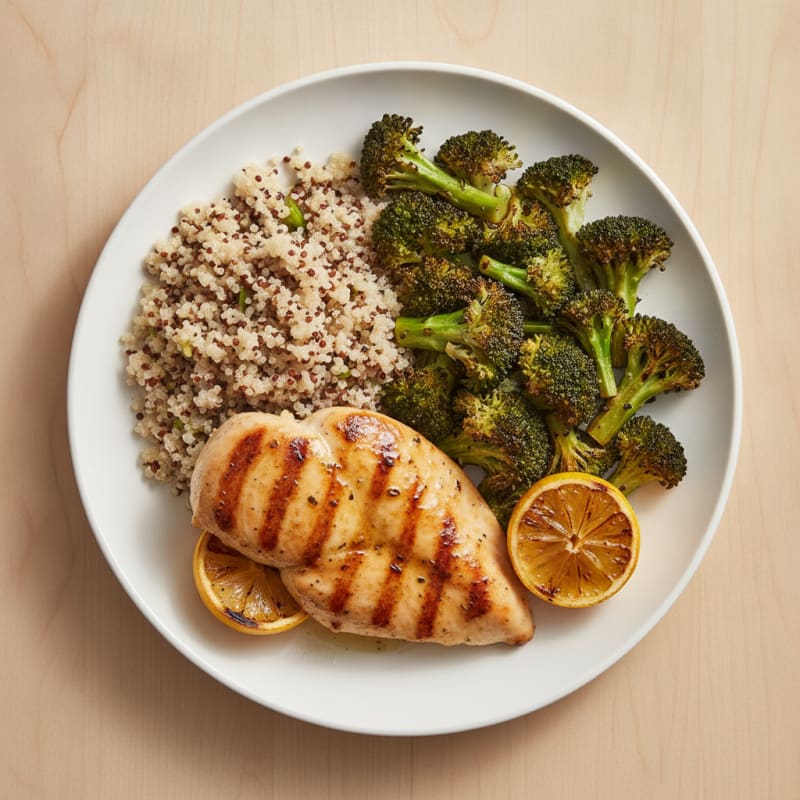 Grilled Chicken Breast with Quinoa and Roasted Broccoli