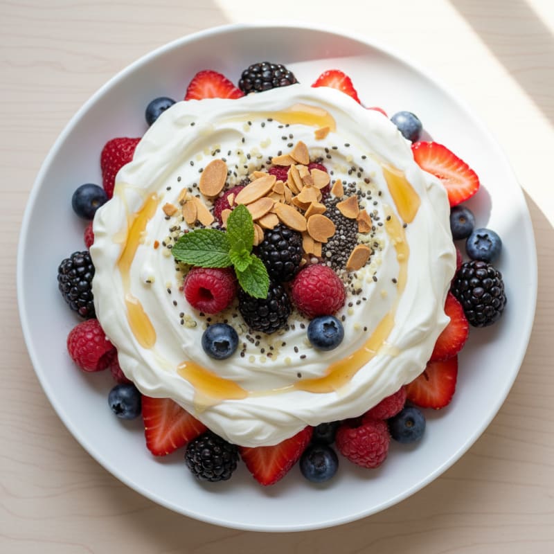 Silky Vanilla Greek Yogurt Protein Parfait with Mixed Berries