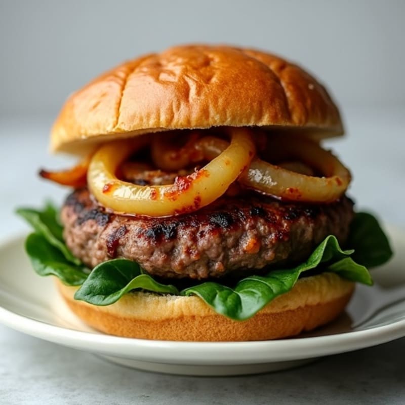 Lean Grass-Fed Burger with Caramelized Onions