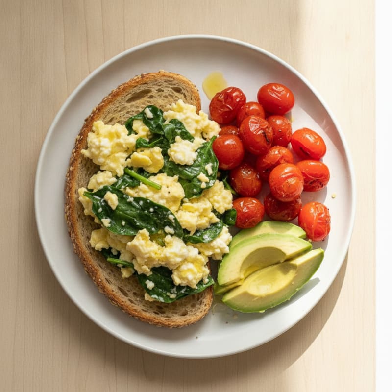 Cottage Cheese Scramble with Spinach and Cherry Tomatoes
