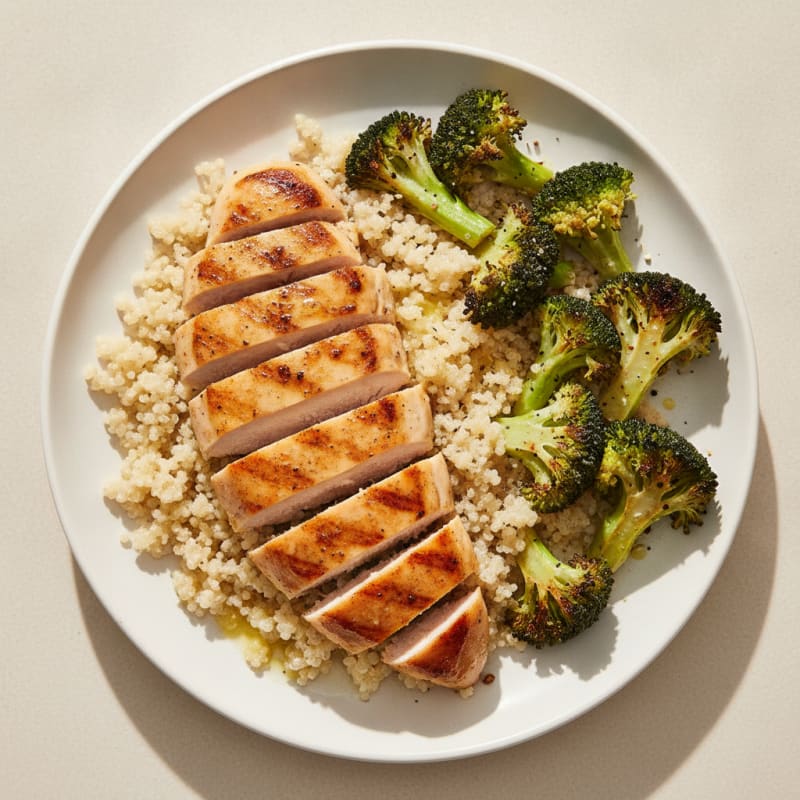 Grilled Chicken Breast with Quinoa and Roasted Broccoli