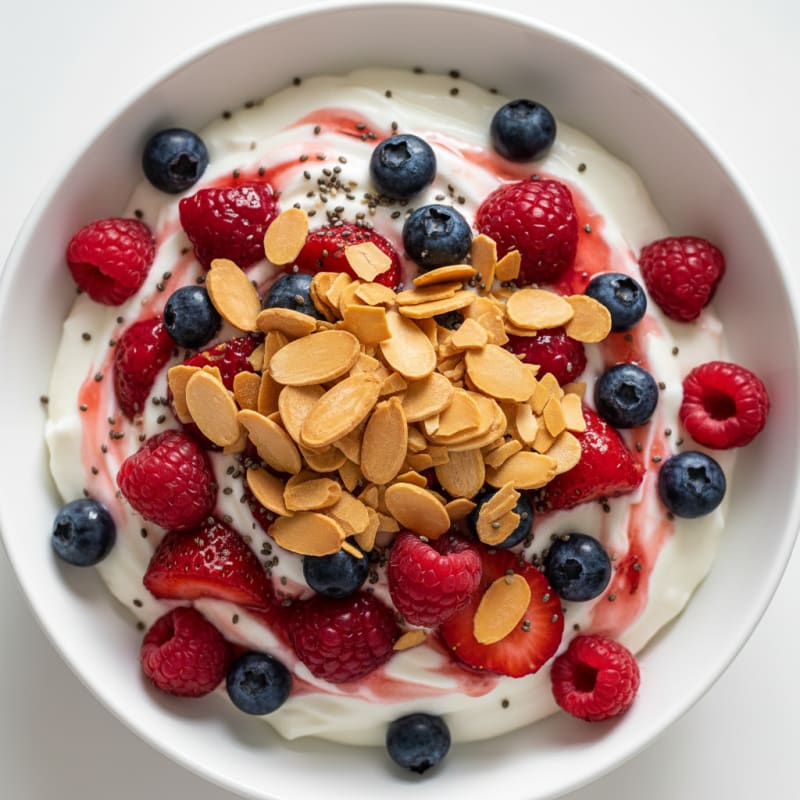 Greek Yogurt Protein Parfait with Mixed Berries and Almonds