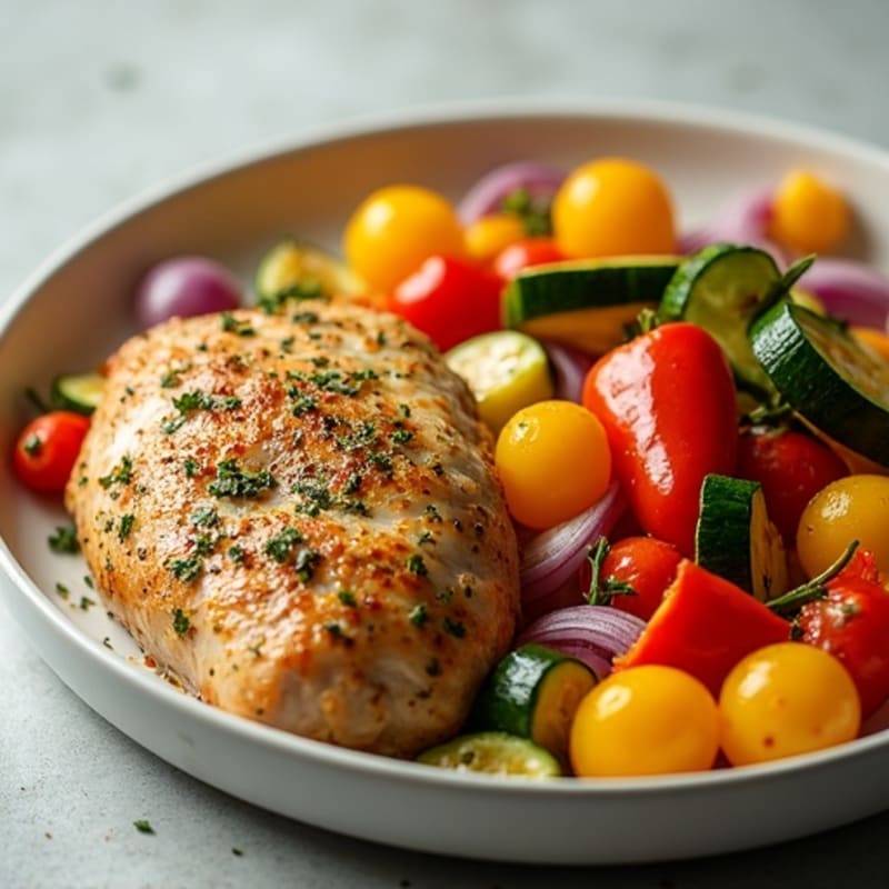Herb-Crusted Sheet Pan Chicken with Rainbow Vegetables