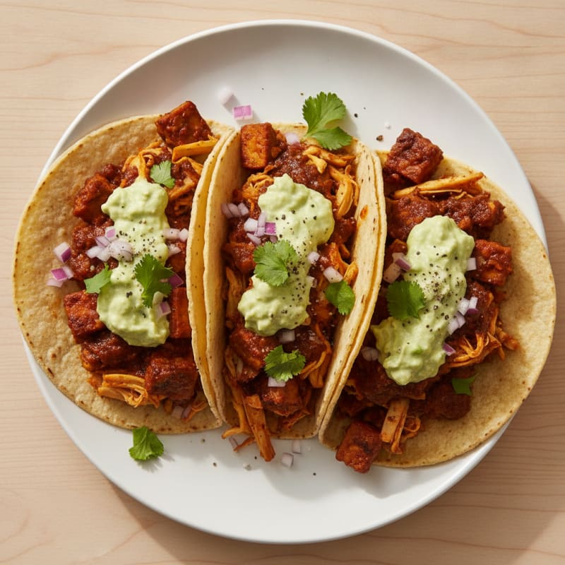 Jackfruit Adobo Tacos with Avocado Crema