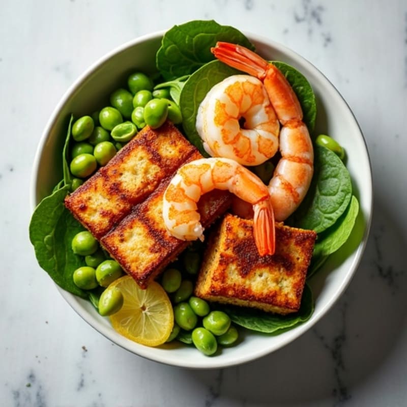 Crispy Tofu and Edamame Power Bowl with Leafy Greens
