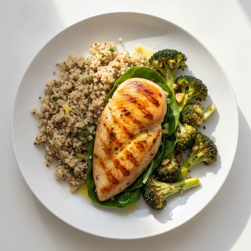 Grilled Chicken Breast with Quinoa and Roasted Broccoli