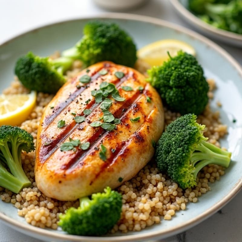 Grilled Chicken Breast with Roasted Broccoli and Quinoa