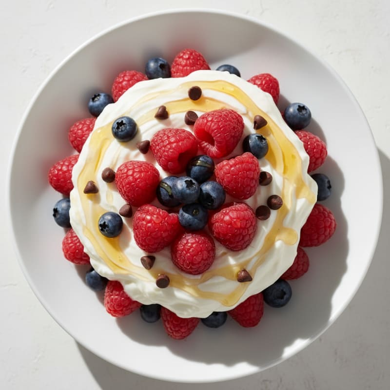 Vanilla Greek Yogurt Parfait with Raspberries, Blueberries, and Honey