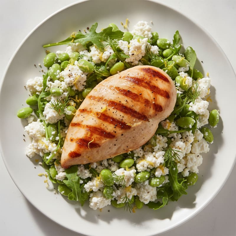 Grilled Chicken with Edamame Cottage Cheese Salad