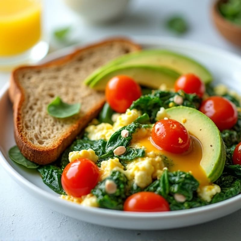 Egg White Spinach Scramble with Cherry Tomatoes