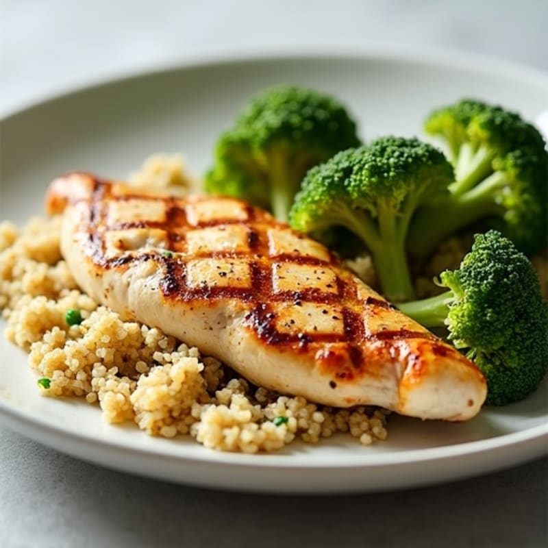 Grilled Chicken Breast with Quinoa and Roasted Broccoli