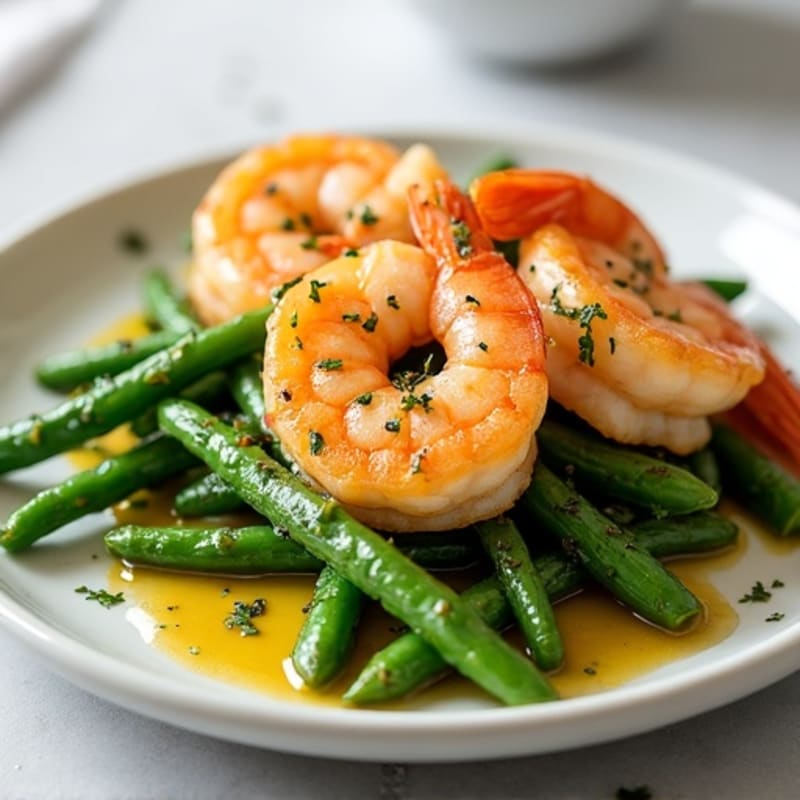 Lemon Garlic Pan-Seared Shrimp with Roasted Green Beans