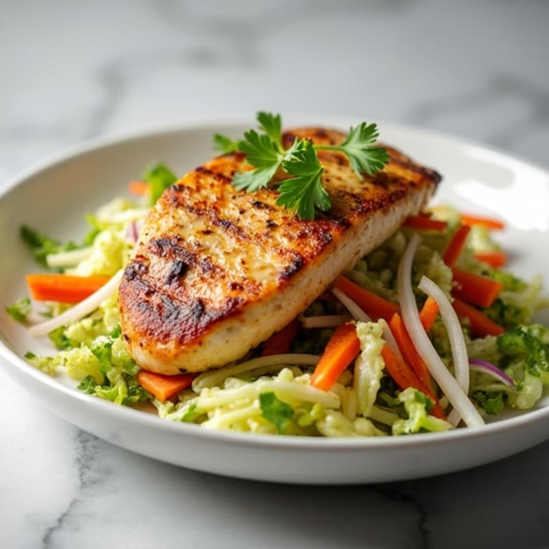 Grilled Chicken Breast with Crunchy Cabbage Slaw and Lemon Vinaigrette