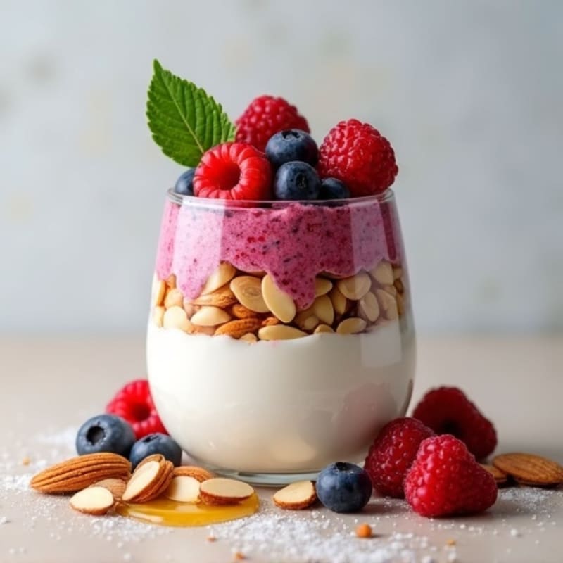 Greek Yogurt Protein Parfait with Mixed Berries and Almonds