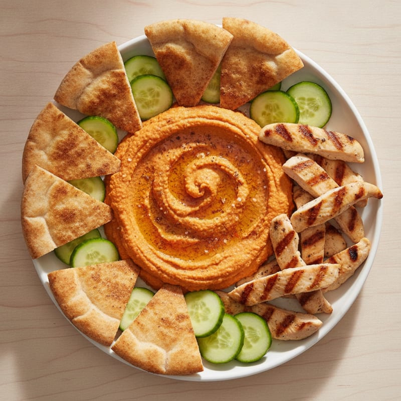 Roasted Red Pepper Hummus with Toasted Pita