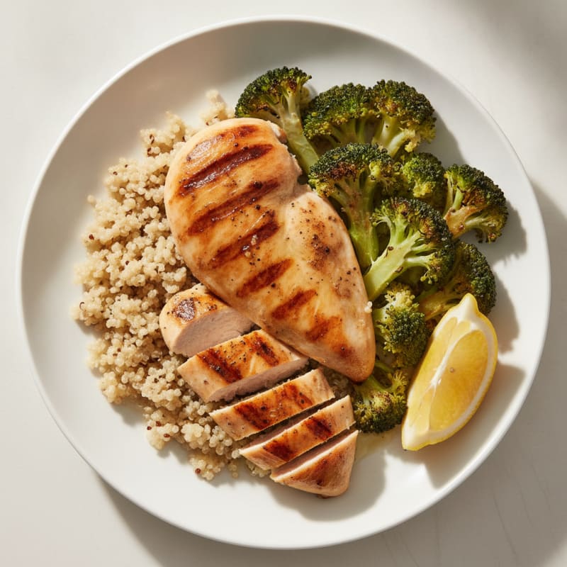 Grilled Chicken Breast with Quinoa and Roasted Broccoli